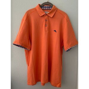 Tommy Bahama Island Zone Mens Polo Shirt Orange Plaid Collar Size Medium